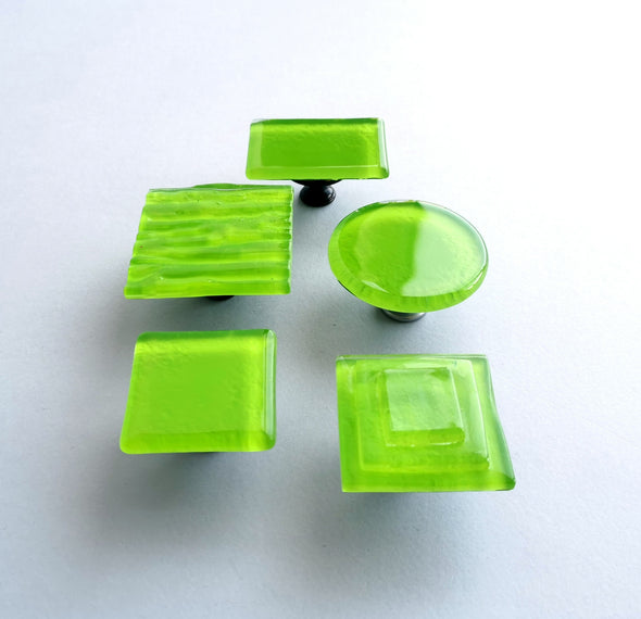Lime Green Modern Fused Glass Knob. Matte Green Fused Glass Cabinet Knob 0025