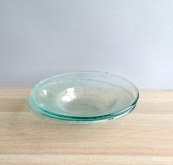 Set of 2 Fused Transparent Glass Large Pasta Bowls. Glass Pasta Bowls. Minimalist Spaghetti Bowls