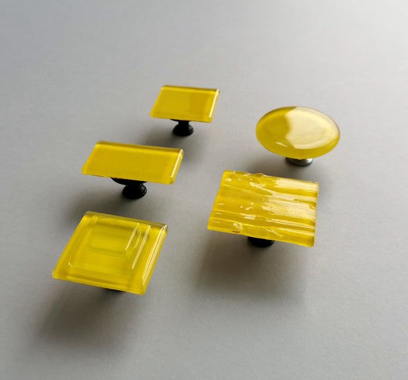 Modern Fused Glass Knob in Sunny Yellow. Bright Yellow Glass Knob 0044