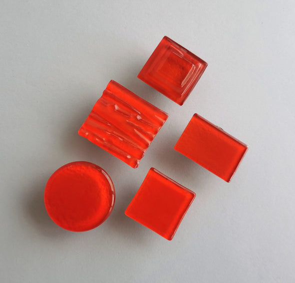 Red Orange Modern Fused Glass Knob. Reddish Orange Glass Knob 0030