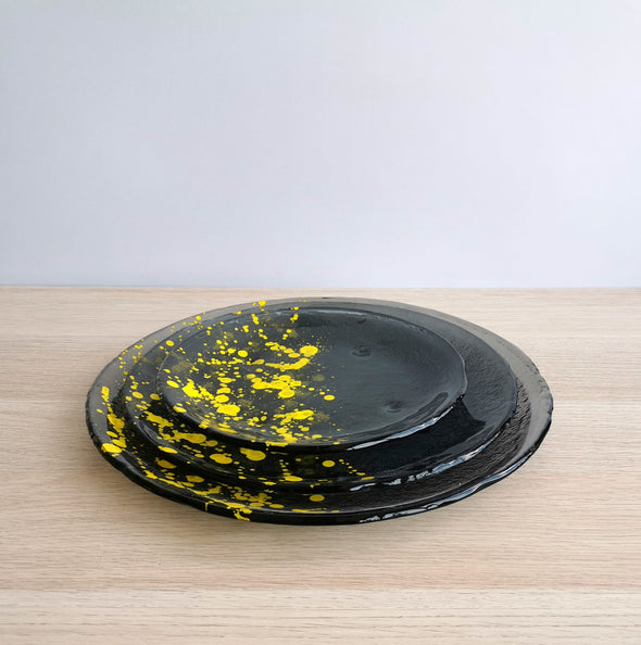 Set of 2 Jackson Pollock Inspired Fused Graphite Glass Dessert / Main Course / Platter Dish
