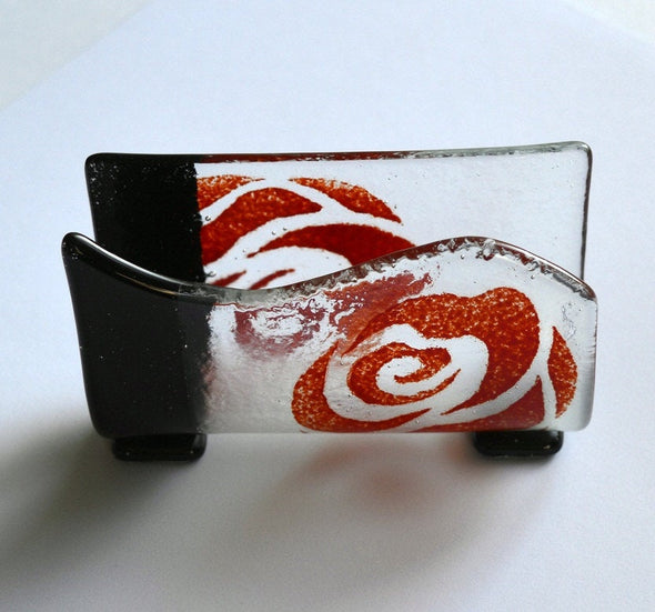 Unique Red Rose Business Card Holder. Black and Red Female Business Gift