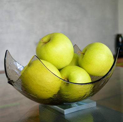 Modern Minimalist Fused Glass Fruit Bowl. Smokey Champagne Glass Fruit-Bowl L