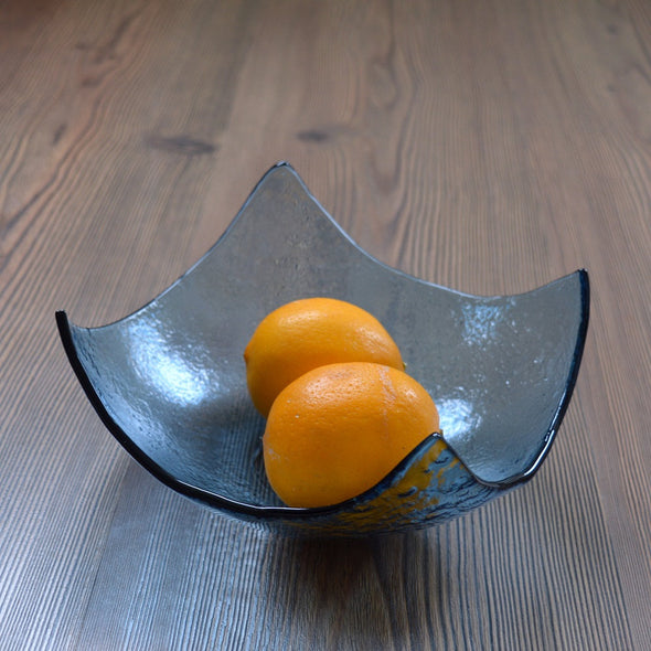 Abstract Modern Fused Glass Salad Bowl. Blue Glass Fruit Bowl M