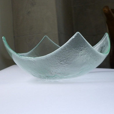 Abstract Modern Fused Glass Salad Bowl. Clear Glass Fruit Bowl M