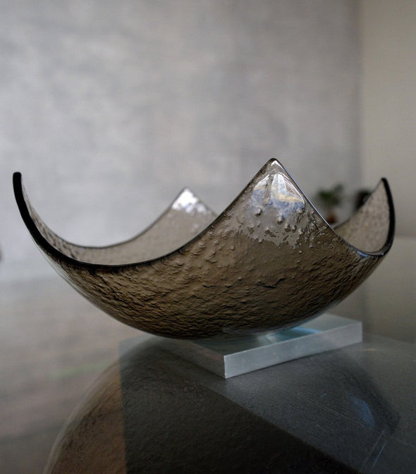 Modern Fused Glass Bronze Salad Bowl. Cappuccino Glass Fruit Bowl M