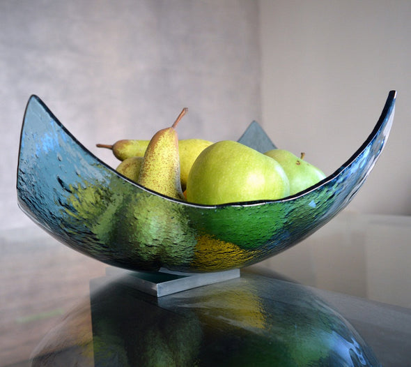 Modern Sky Blue Minimalist Fused Glass Fruit Bowl. Designer Fruit-Bowl XXL